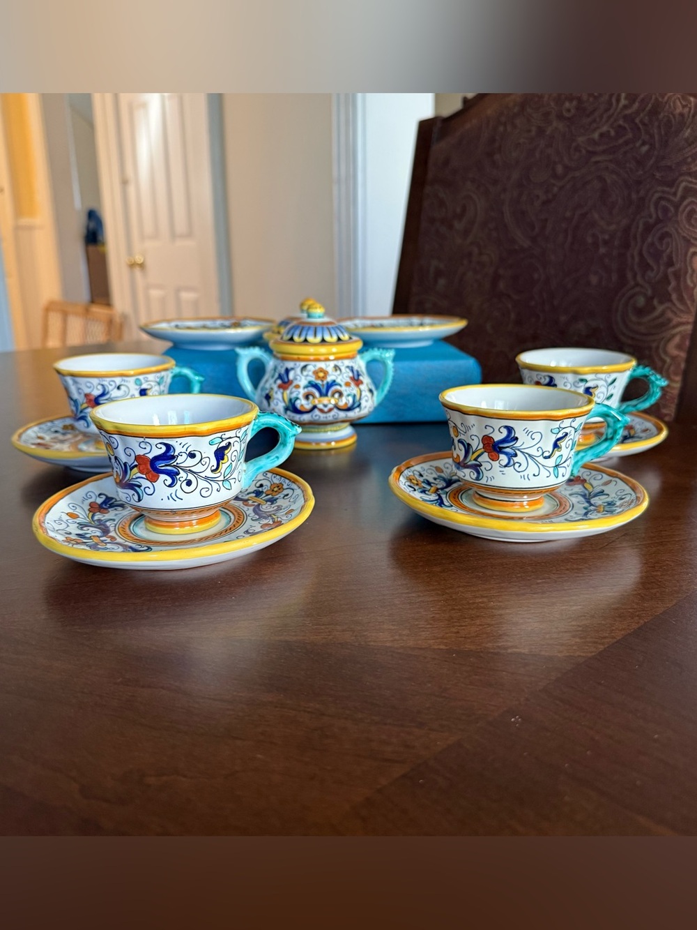 VTG Deruta Italy Ricco Pattern Espresso Set Buitoni New York Hand Painted 13pcs